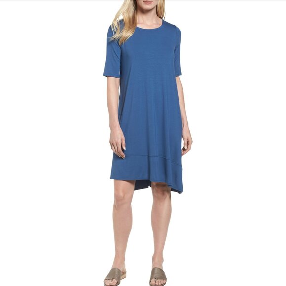 New w/Tags Eileen Fisher -Round Neck, Asymmetric Viscose Jersey Dress, S fits M - Picture 6 of 11